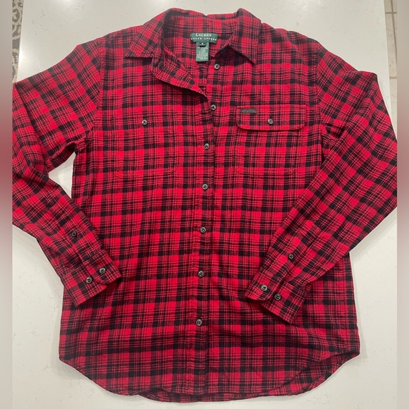 Lauren Ralph Lauren Tops - Lauren Ralph Lauren Women Red Black Plaid Flannel Button-Down Shirt Sz S cotton